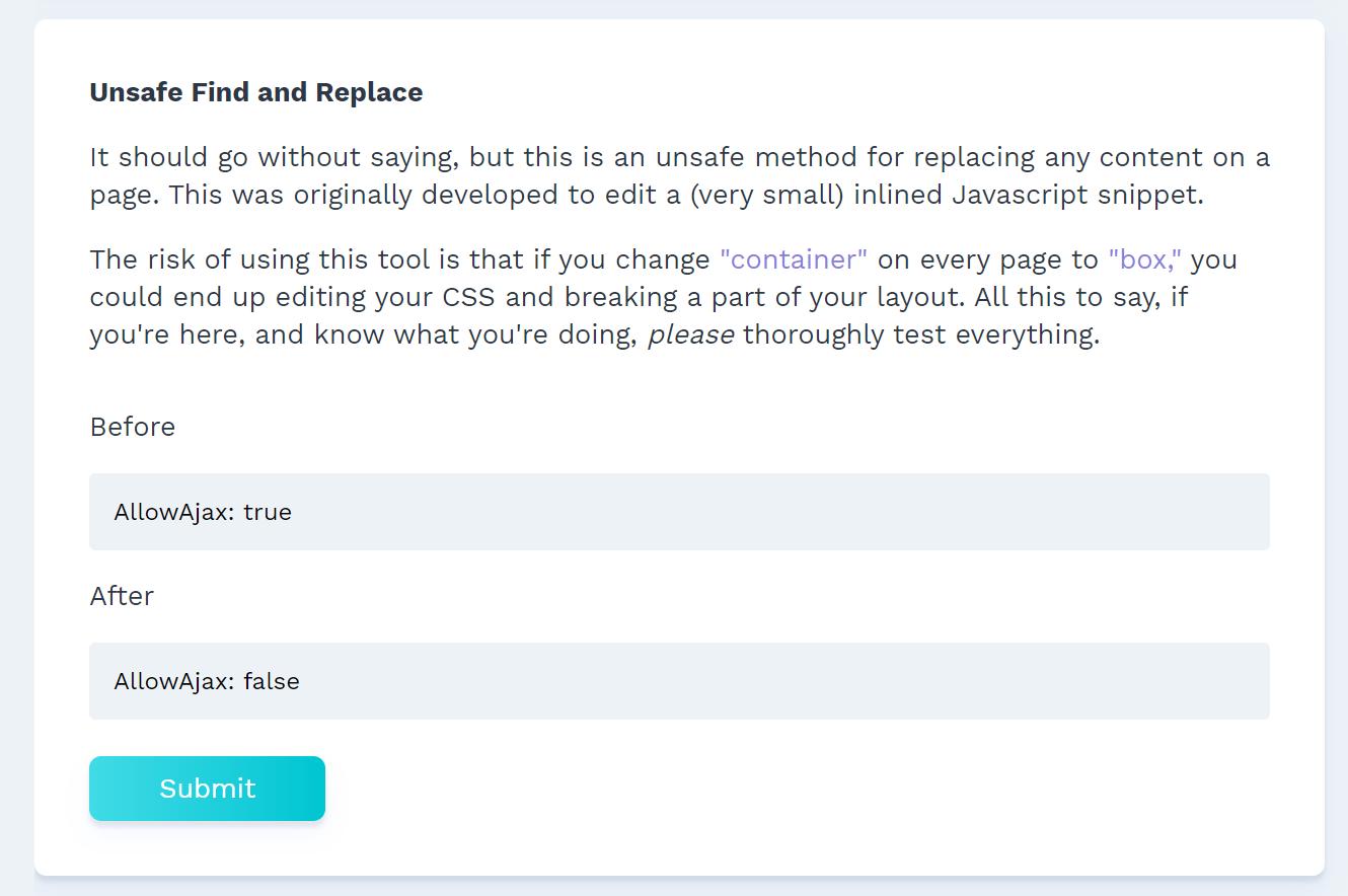 unsafe find and replace input box